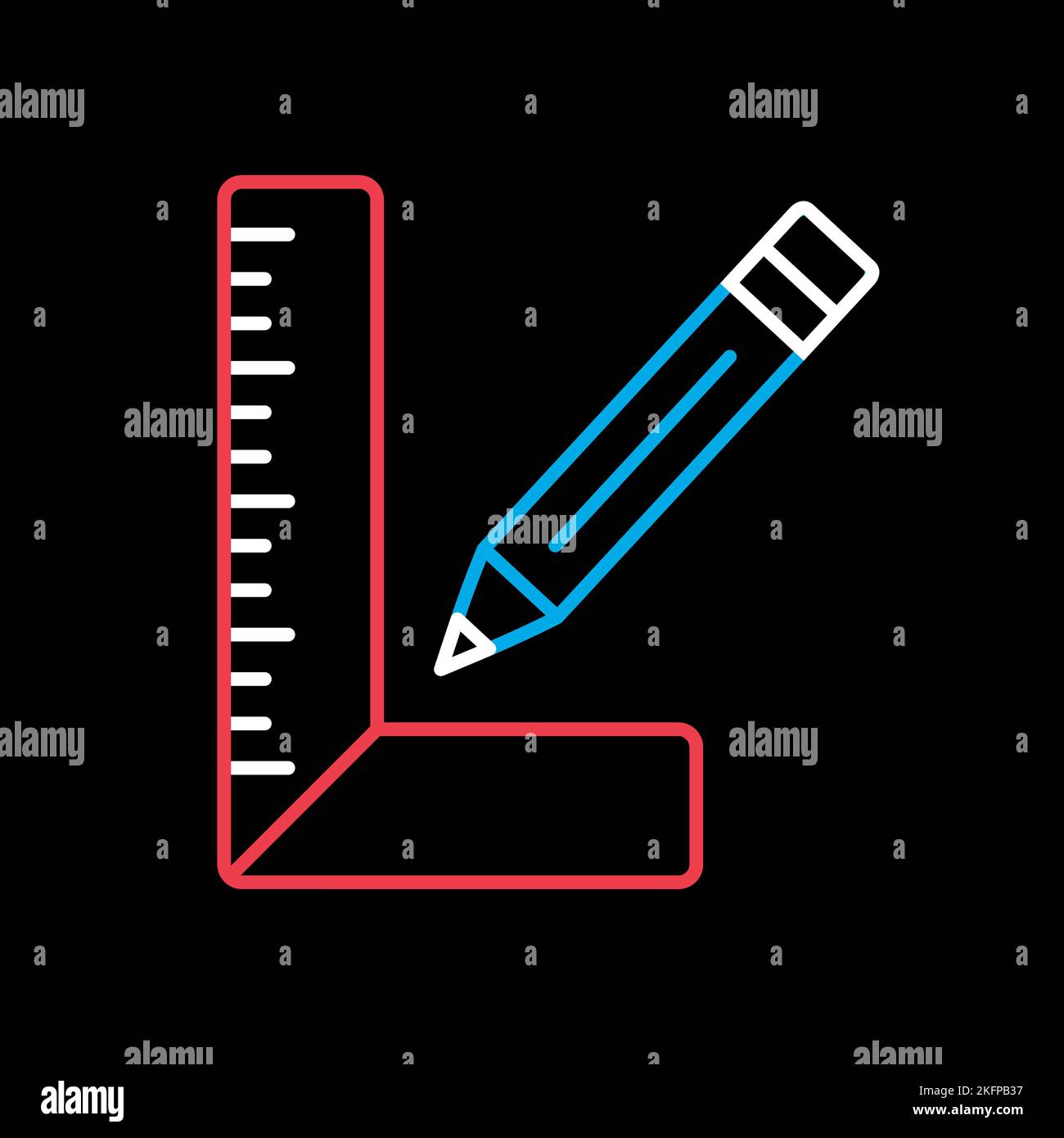 Carpenter square and pencil vector on dark background icon