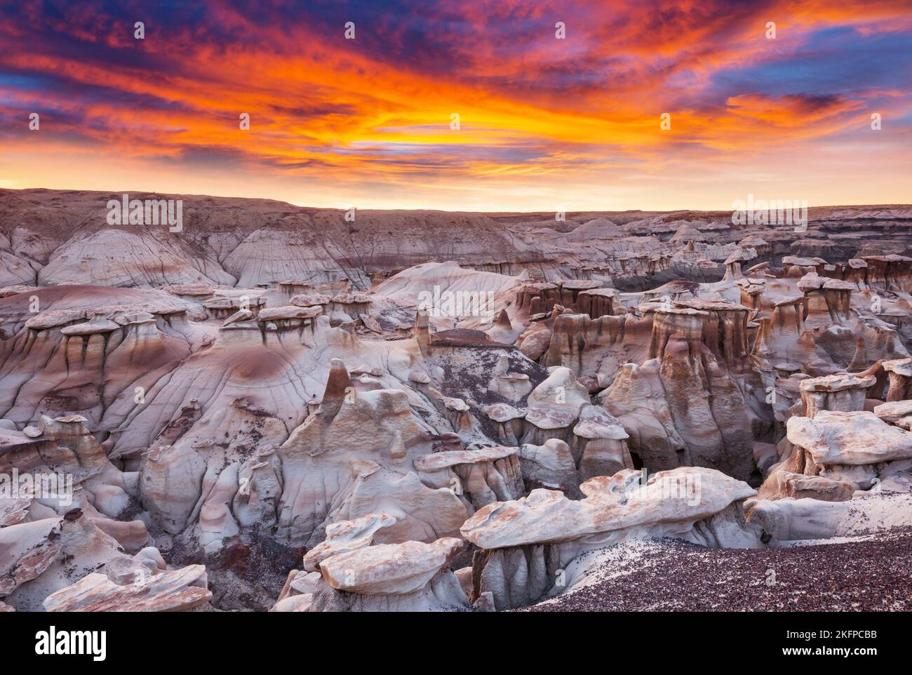 Unusual desert landscapes in Bisti badlands, De-na-zin wilderness area 