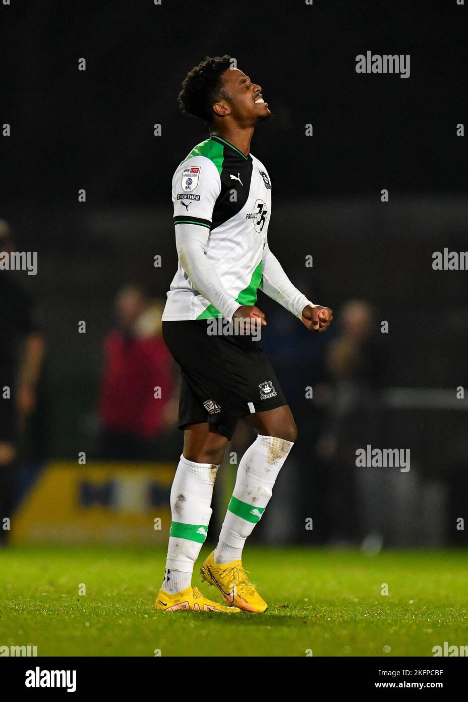 Plymouth Argyle forward Niall Ennis 11 looks dejected after