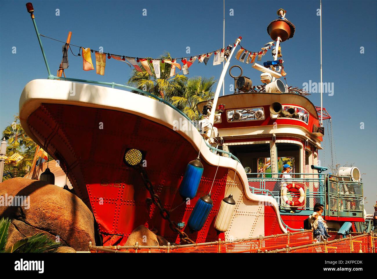 A playground shaped like a boat attritions young children on a sunny day for activity and physicals exercises Stock Photo