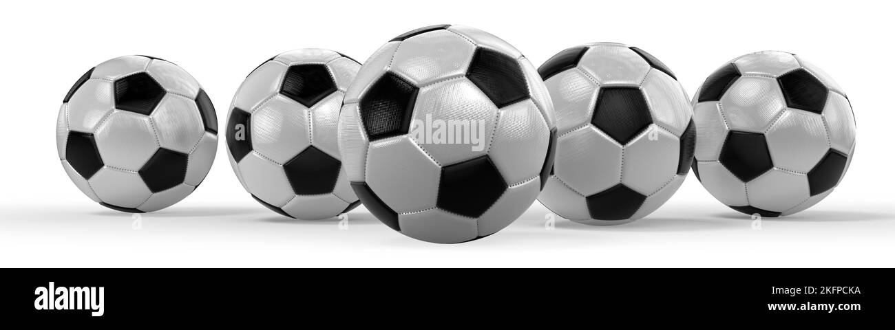 Soccer balls on white background - 3D illustration Stock Photo