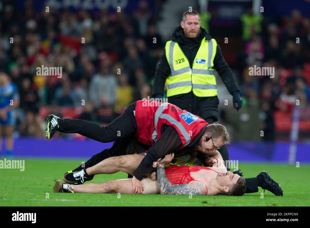 Streaker halts play during the 2021 Rugby League World Cup Final