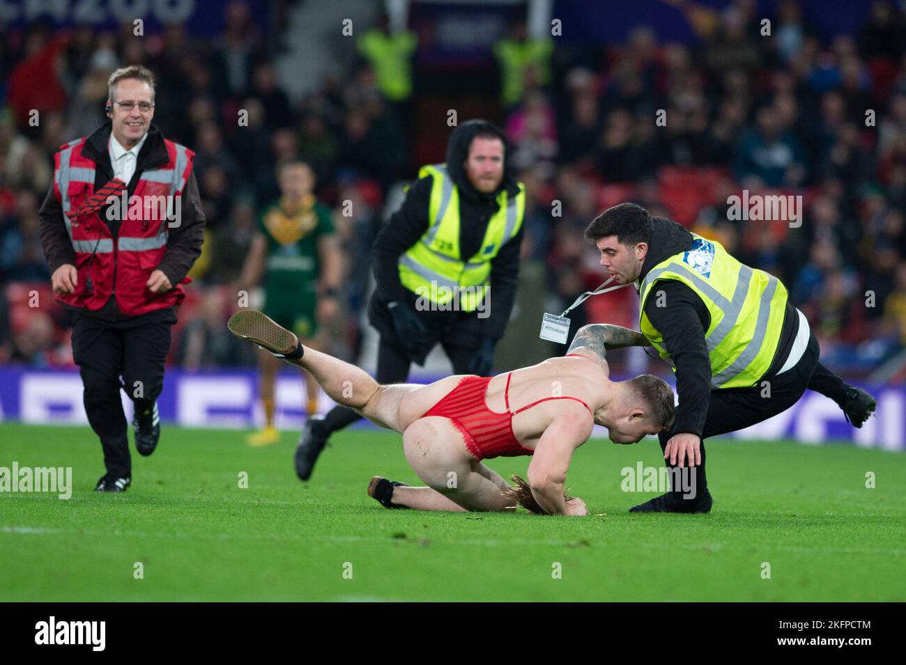 Streaker halts play during the 2021 Rugby League World Cup Final