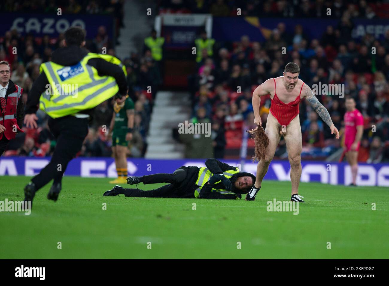 Streaker halts play during the 2021 Rugby League World Cup Final