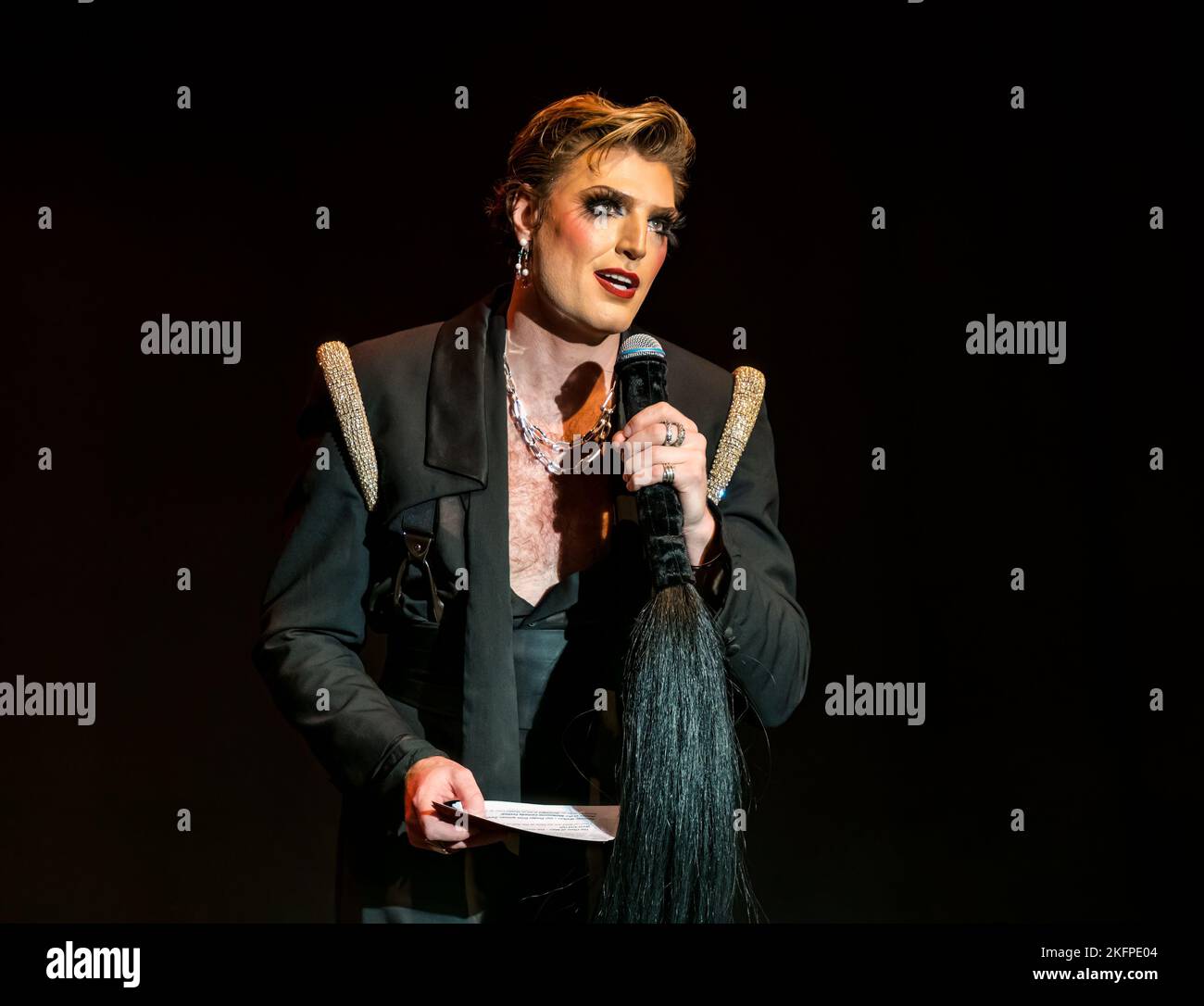 Gay comedian Reuben Kaye hosting Assembly Fringe launch, Edinburgh Festival Fringe, Scotland, UK Stock Photo