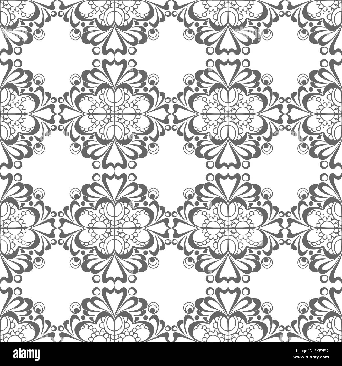 seamless graphic pattern, floral gray ornament tile on white background, texture, design Stock Photo
