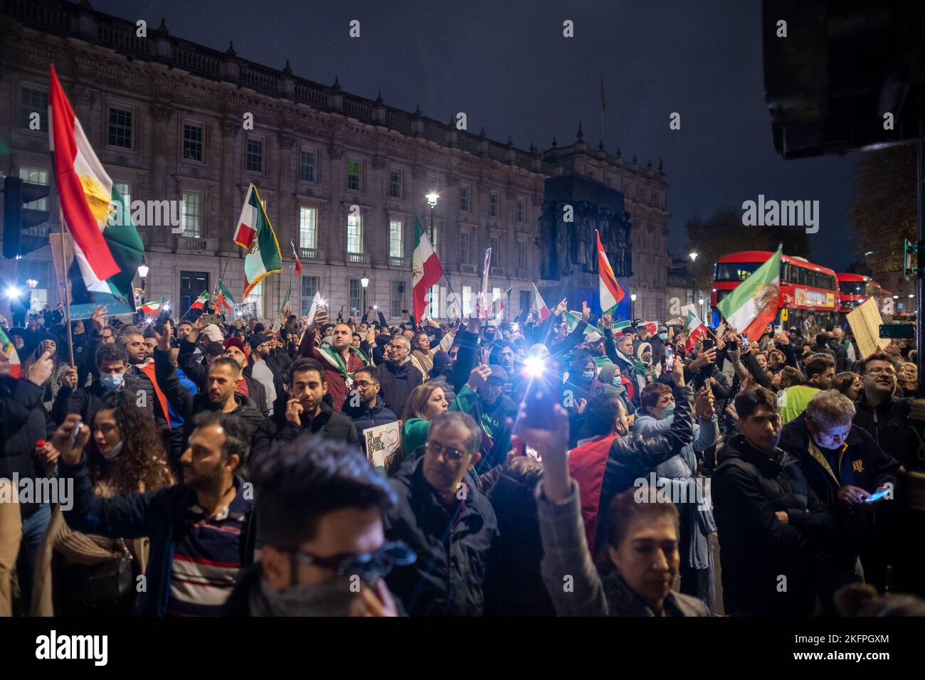 London/ UK. 19th Nov 2022. Thousands of demonstrators against the Iranian regime mounted their latest protest March from Iranian embassy through to Whitehall in central London. London/UK Aubrey Fagon/ Live News Alamy. Stock Photo