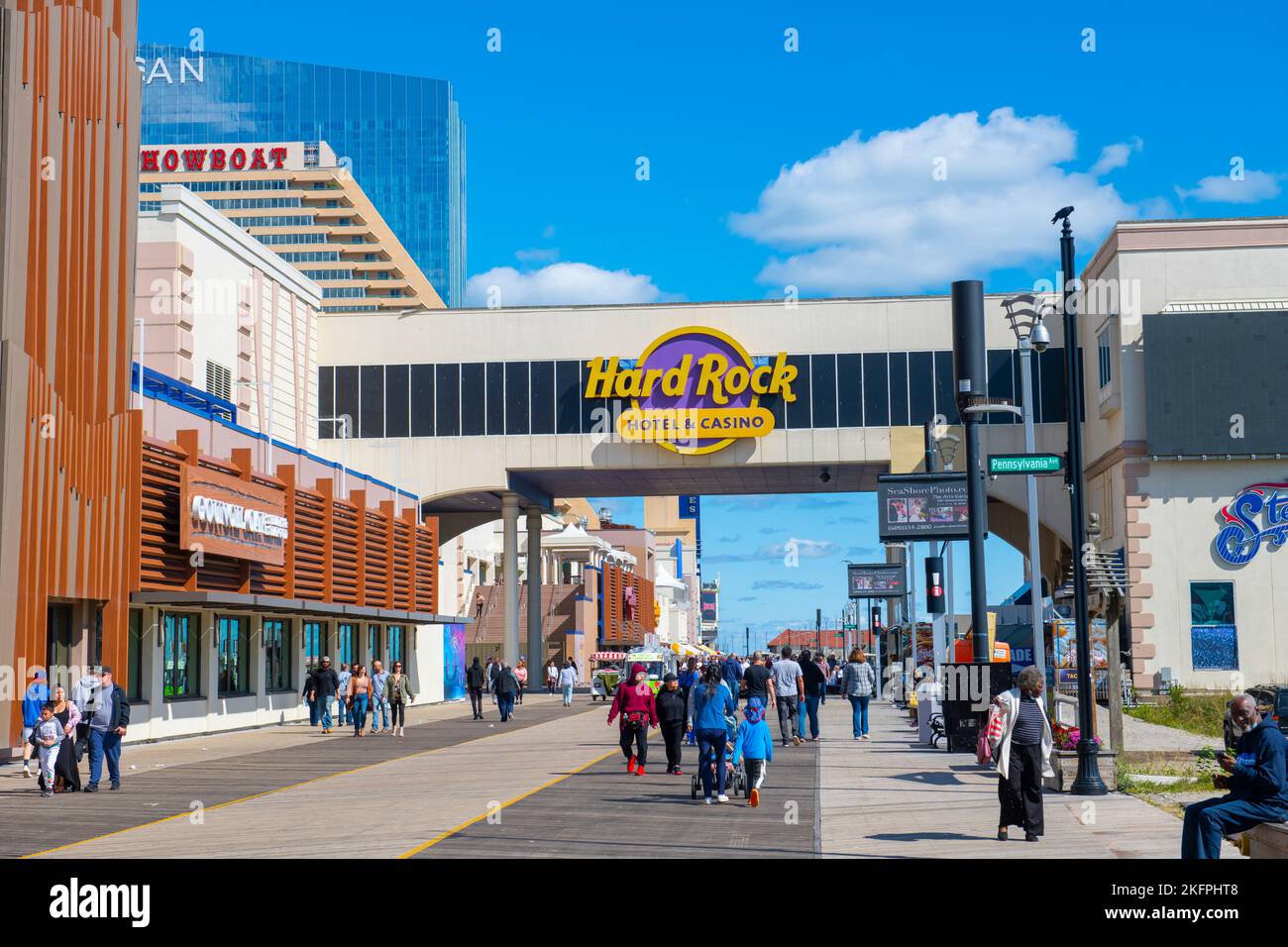 Hard Rock Hotel gateway on Boardwalk in Atlantic City, New Jersey NJ, USA. Stock Photo