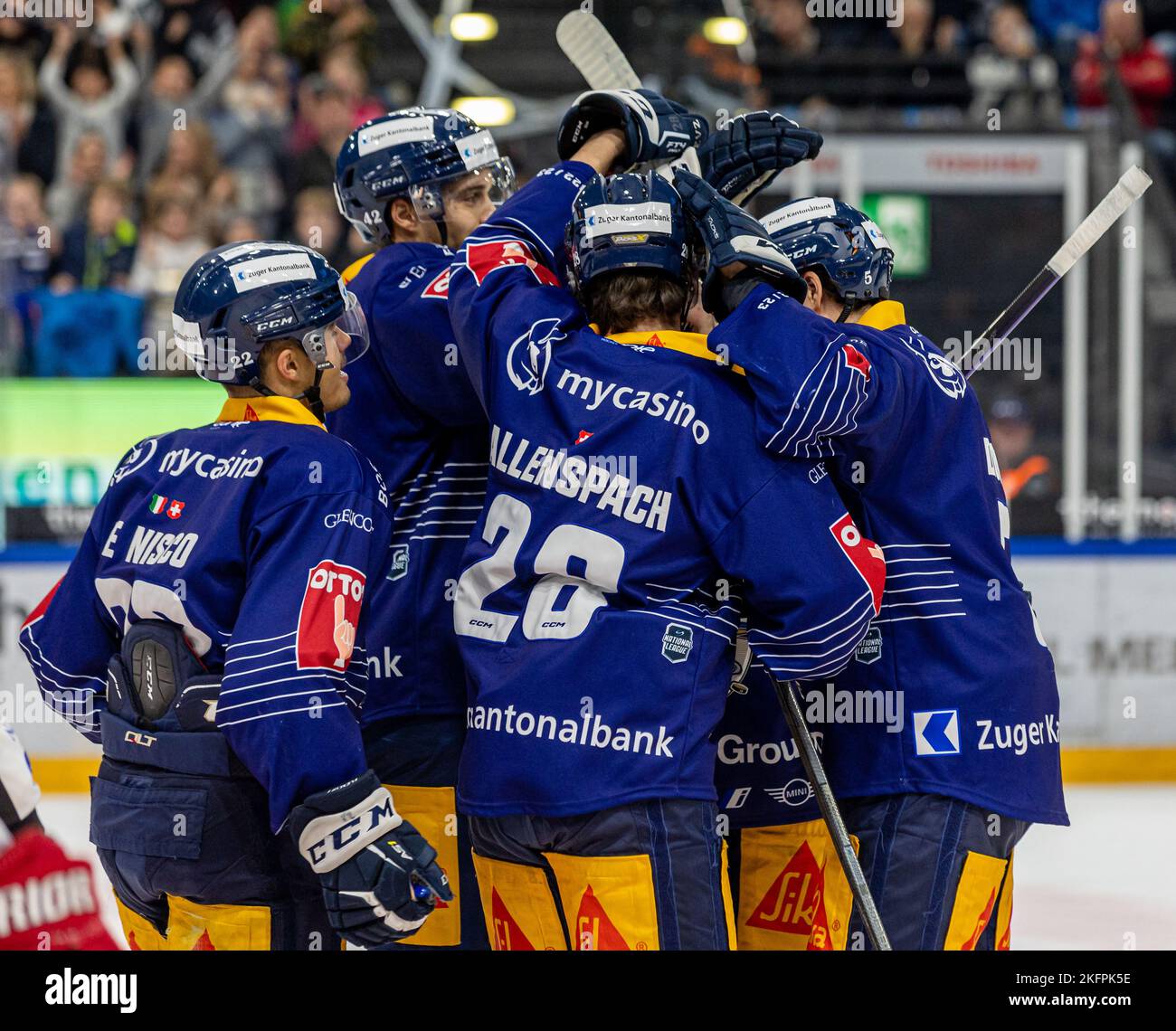 Zug. Belgium, November 19, 2022, Zug cheers during the National League