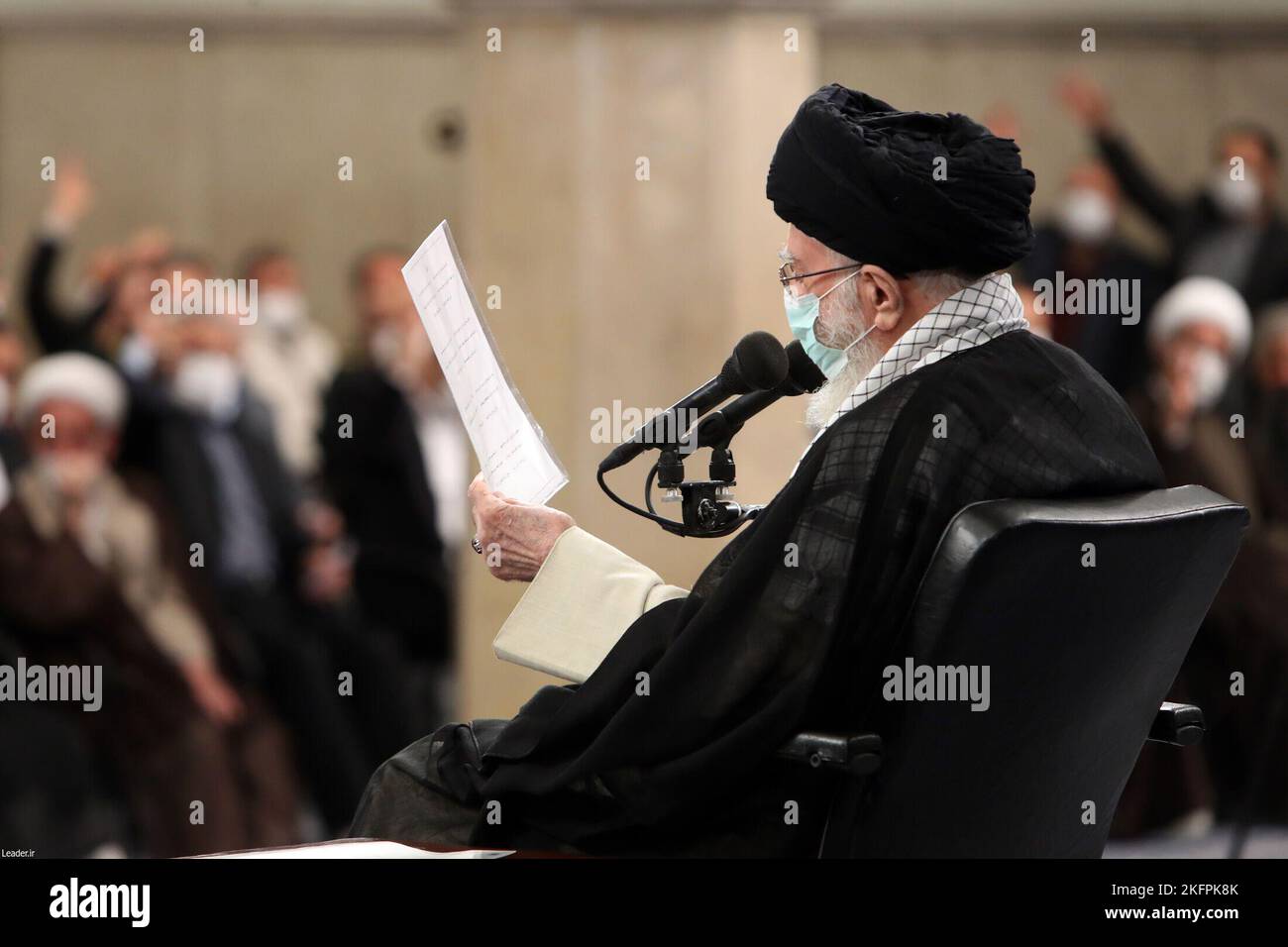 Tehran, Tehran, Iran. 19th Nov, 2022. A handout picture made available by the Iranian supreme leader's office shows Iranian supreme leader Ayatollah ALI KHAMENEI addressing a number of Iranians from the central city of Isfahan province in the Imam Khomeini Hussainiyah. (Credit Image: © Iranian Supreme Leader'S Office via ZUMA Press Wire) Stock Photo