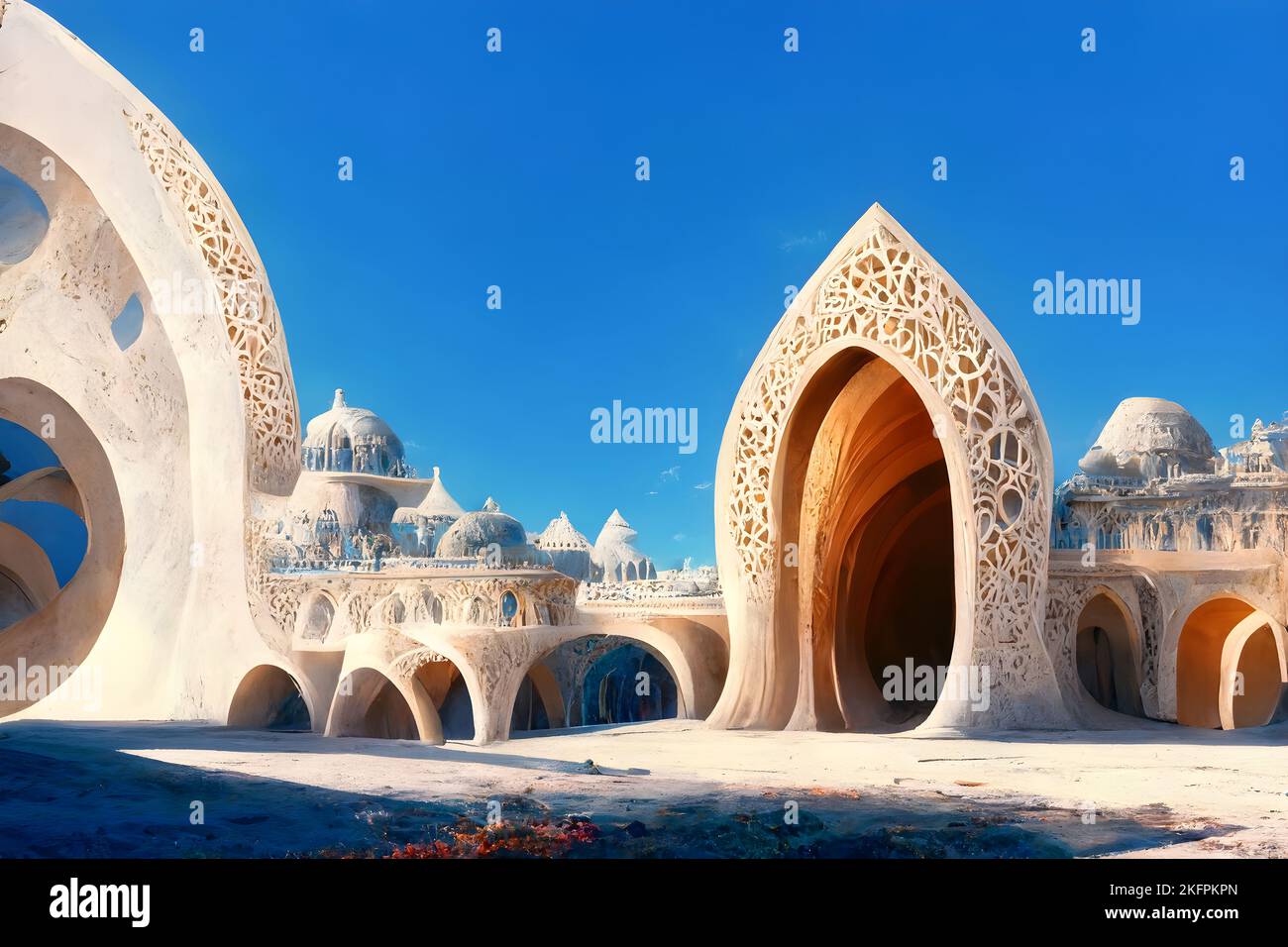 An illustrated 3D rendered design of colorful buildings representing