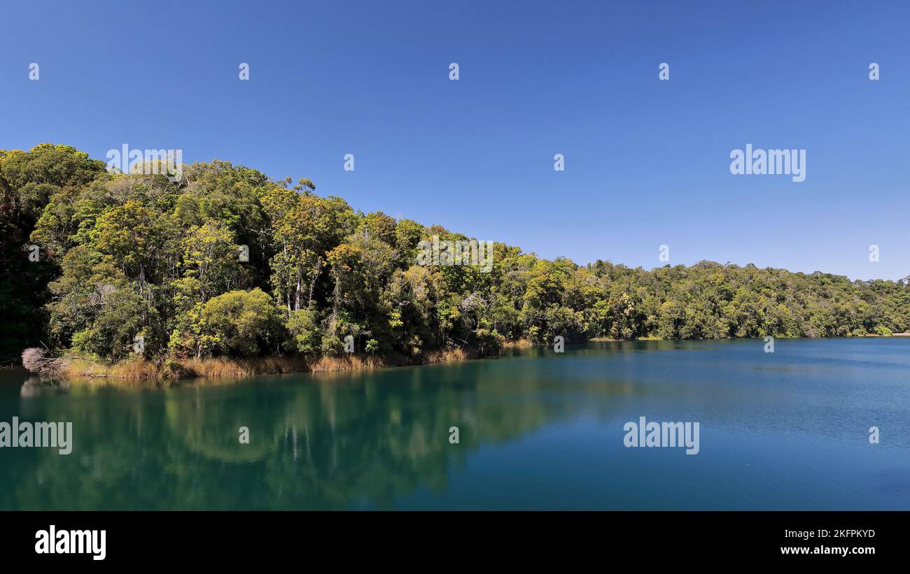 283 View to the south over Lake Eacham-Yidyam-Wiinggina from the day-use area. Queensland-Australia. Stock Photo