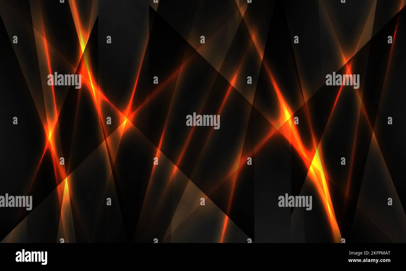 Black abstract background with glowing orange light lines. Modern