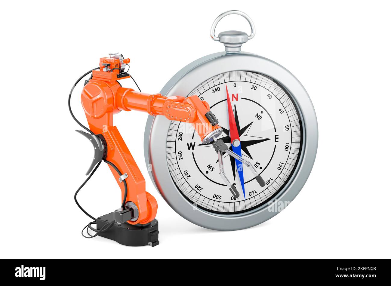 Compass with robotic arm. 3D rendering isolated on white background ...