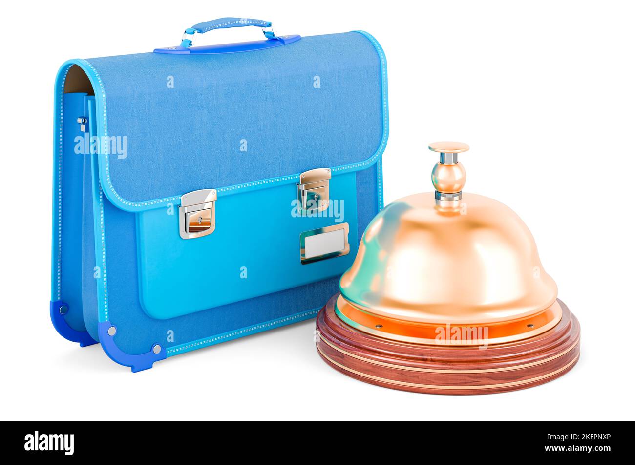 Reception bell with schoolbag, 3D rendering isolated on white ...