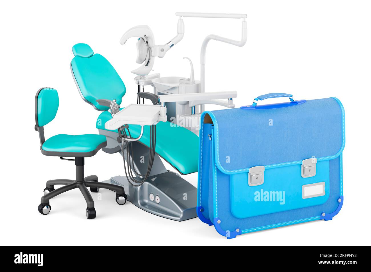 Schoolbag with dental chair, 3D rendering isolated on white background ...