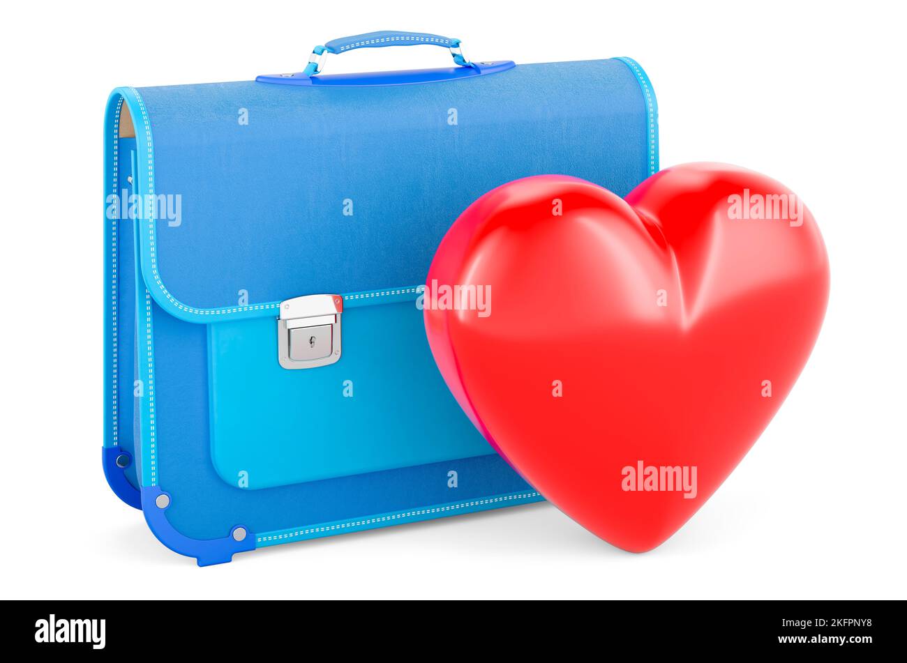 Schoolbag with red heart. 3D rendering isolated on white background Stock Photo