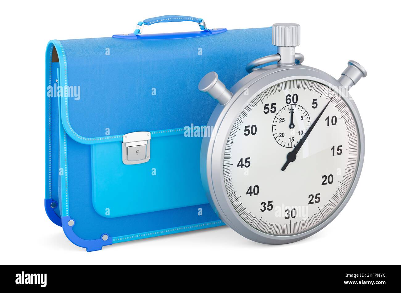 Schoolbag with stopwatch. 3D rendering isolated on white background Stock Photo