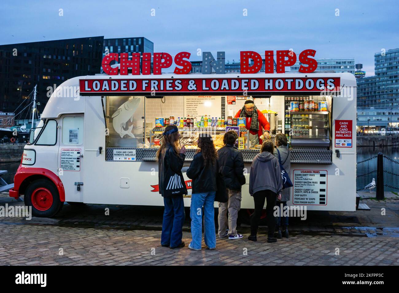 Chips N Dips, a fast food van at Albert Dock in Liverpool Stock Photo