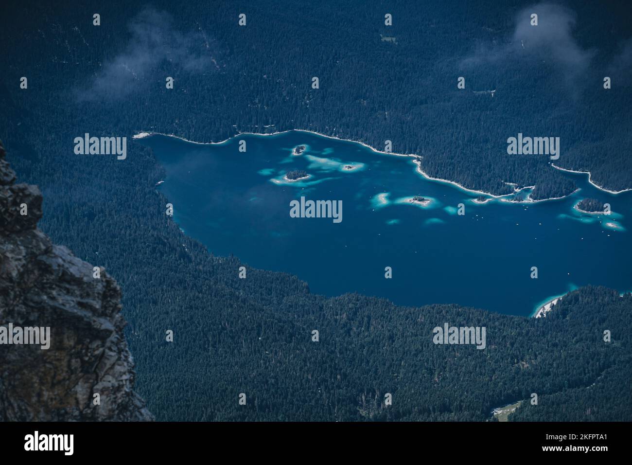 An aerial view of a beautiful eibsee lake with little islands Stock ...