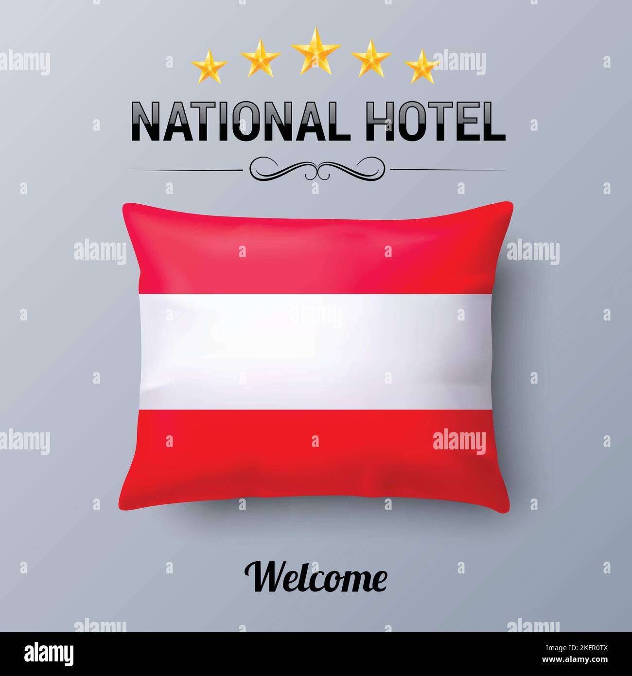 Realistic Pillow and Flag of Austria as Symbol National Hotel. Flag Pillow Cover with Austrian flag Stock Vector
