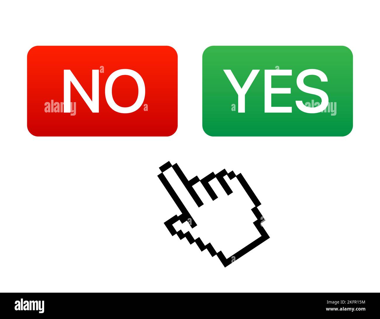 Mouse pointer hand choosing between YES and NO answer buttons, vector ...