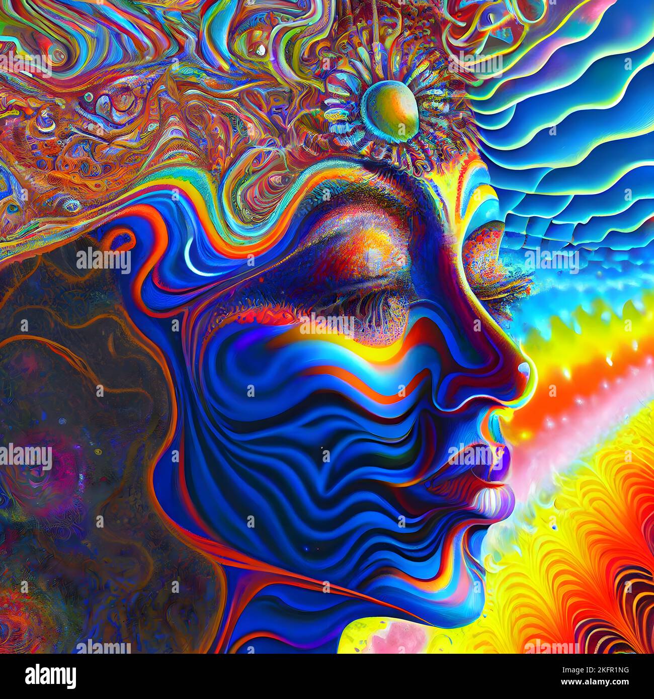 A digital render of a colorful rainbow psychedelic background of a ...