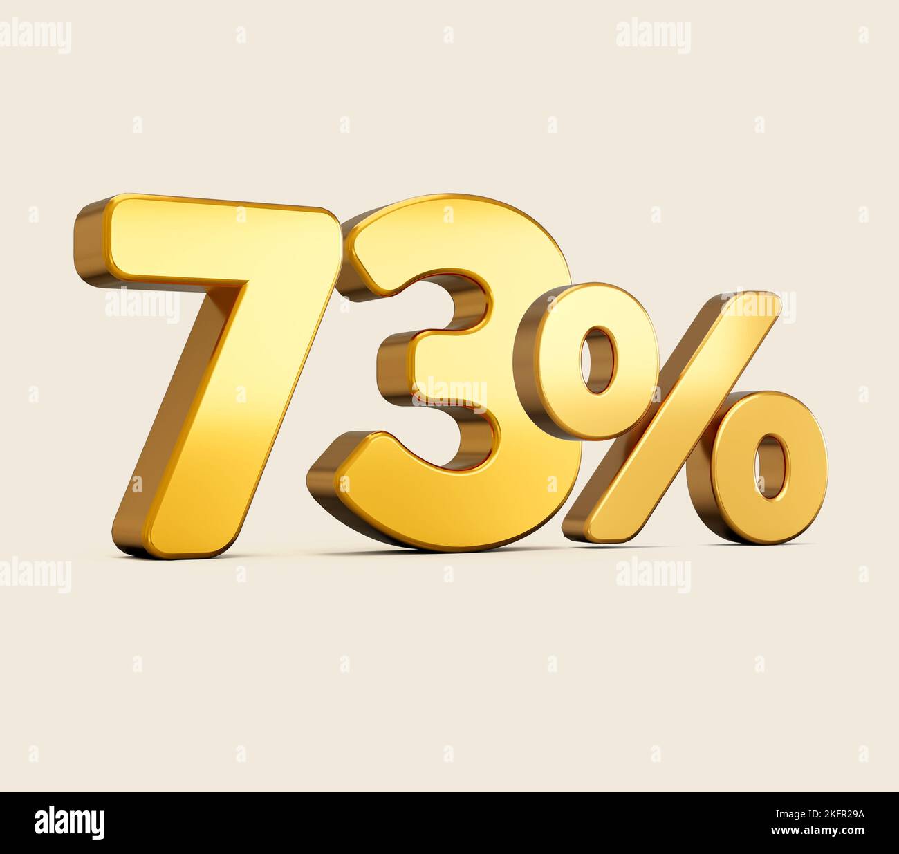 A 3d illustration of golden number 73 percent isolated on beige