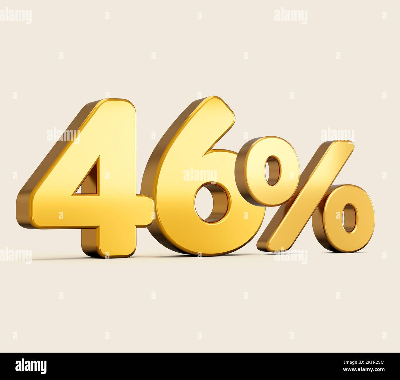 A 3d illustration of golden number 46 percent isolated on beige background with shadow Stock Photo