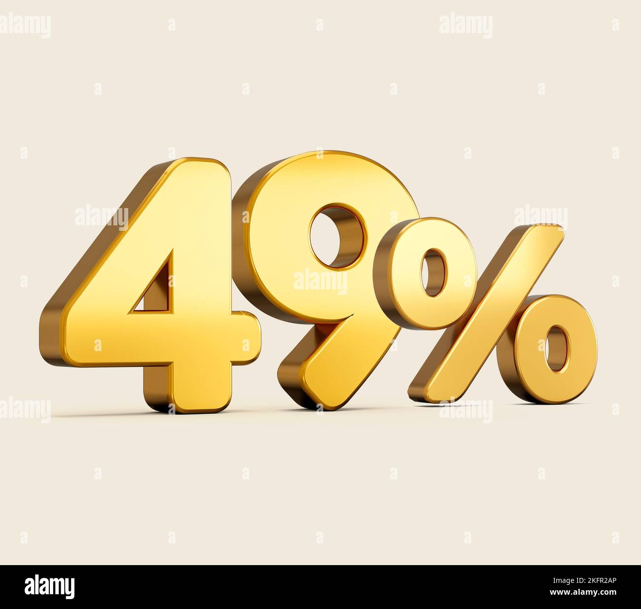 A 3d illustration of golden number 49 percent isolated on beige background with shadow Stock Photo