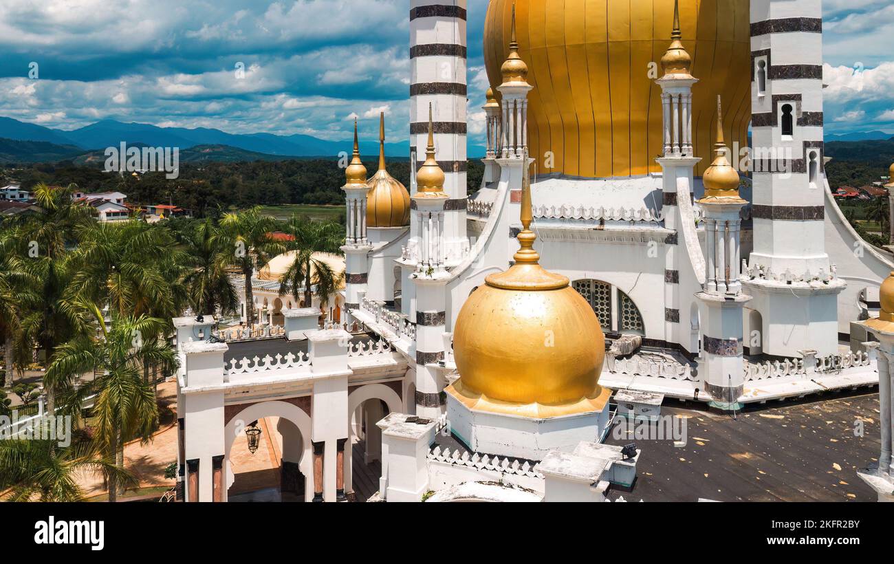 Aerial view of the Ubudiah Mosque at Kuala Kangsar, Perak, Malaysia