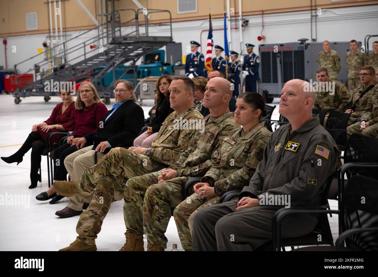 Col. Bryan M. Bailey, 911th Airlift Wing commander, Lt. Col. Kathleen LeBahn, 911th Mission Support Group commander, Lt. Col. Jamie Akers, 911th Operations Group commander, and Chief Master Sgt. Dennis Jendrzejewski, 911th Airlift Wing command chief, attend a promotion ceremony for Chief Master Sgt. Thomas Mikan, 911th Maintenance Group quality assurance superintendent, at the Pittsburgh International Airport Air Reserve Station, Pennsylvania, Oct. 2, 2022. Chief induction ceremonies are rare as only one percent of the enlisted force may achieve the rank of chief master sergeant. Stock Photo