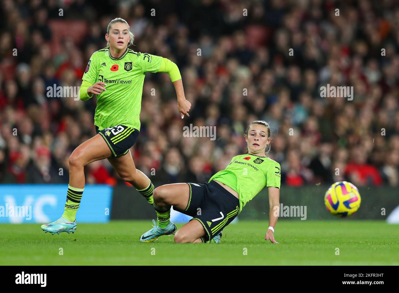 London, England, 19th November 2022. Alessia Russo of Manchester United (left) and Ella Toone of Manchester United (right) in action during the The FA Women's Super League match at the Emirates Stadium, London. Picture credit should read: Kieran Cleeves / Sportimage Stock Photo