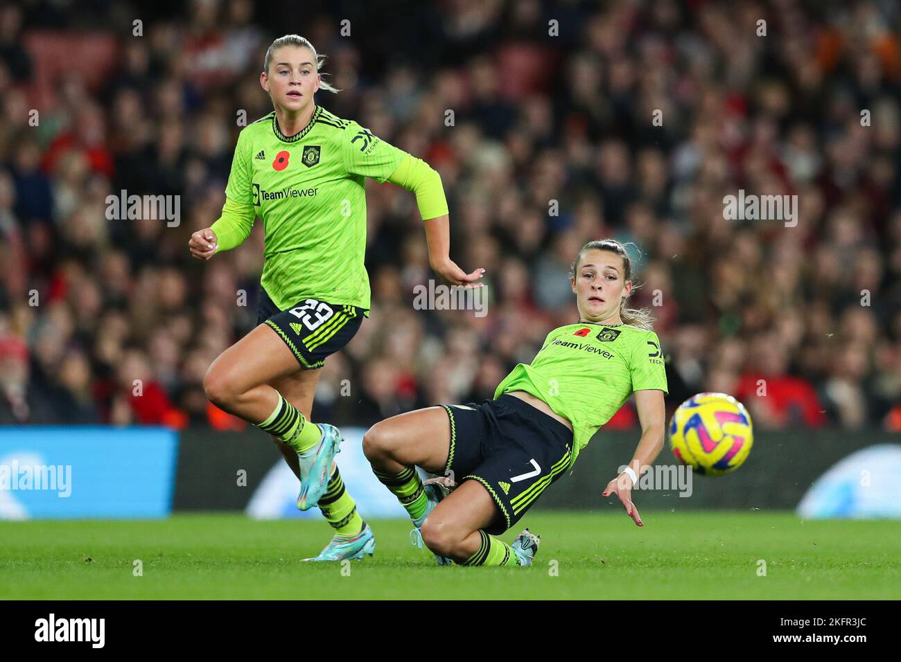 London, England, 19th November 2022. Alessia Russo of Manchester United (left) and Ella Toone of Manchester United (right) in action during the The FA Women's Super League match at the Emirates Stadium, London. Picture credit should read: Kieran Cleeves / Sportimage Stock Photo