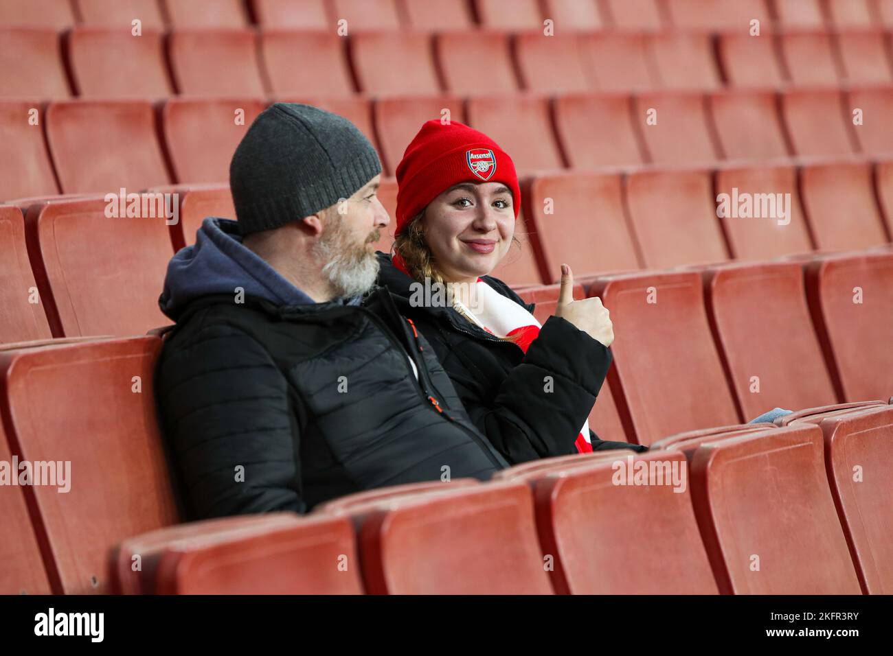 London, England, 19th November 2022. Arsenal fans in the stand before the The FA Women's Super League match at the Emirates Stadium, London. Picture credit should read: Kieran Cleeves / Sportimage Stock Photo