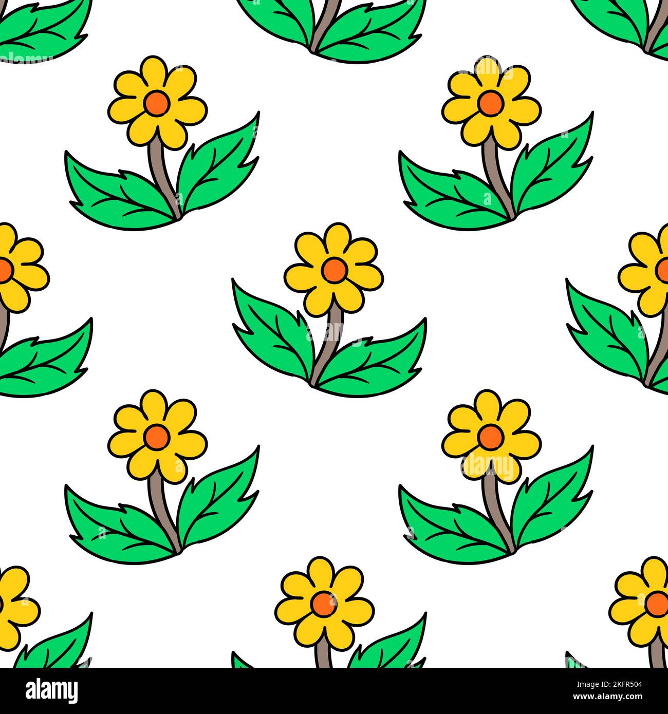 A digital illustration of a seamless pattern of cute yellow flowers on ...