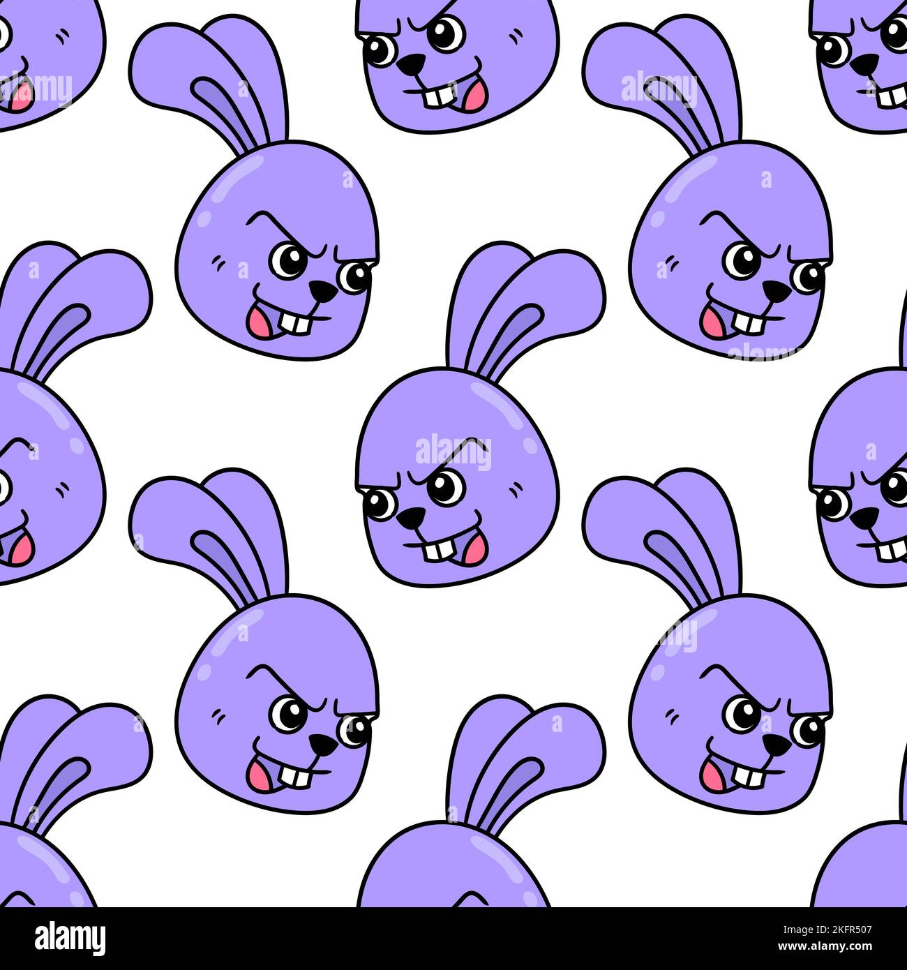 A digital illustration of a seamless pattern of angry purple bunnies on ...