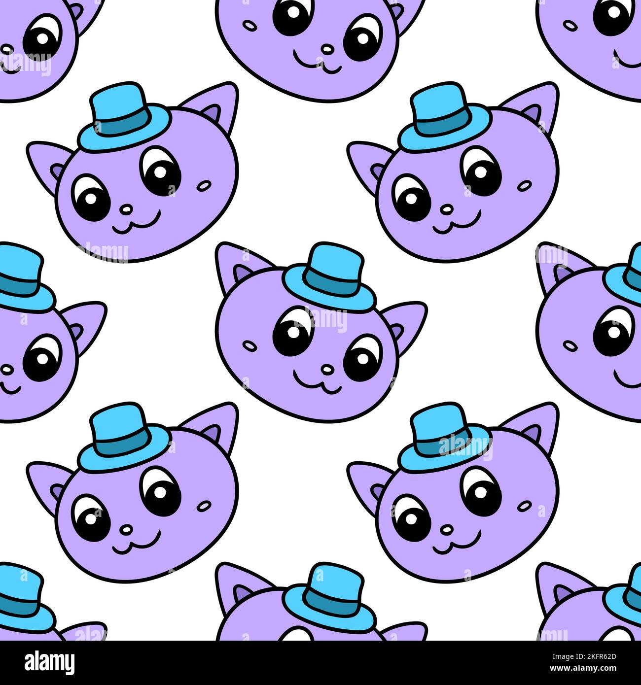A seamless pattern vector background with cute cartoon cat faces Stock Vector