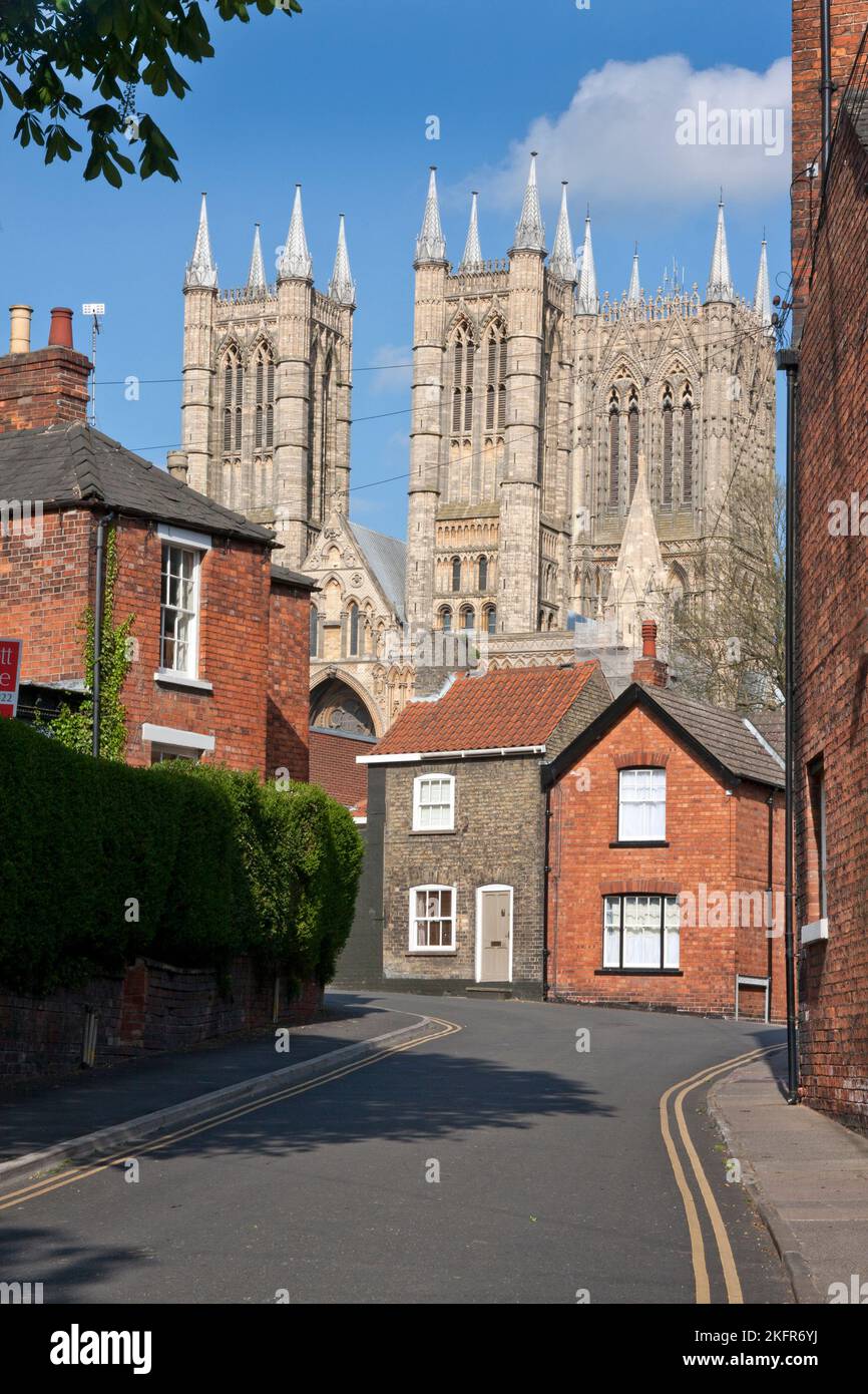 Lincoln Cathedral from Wordsworth Street, Lincolnshire, England Stock Photo