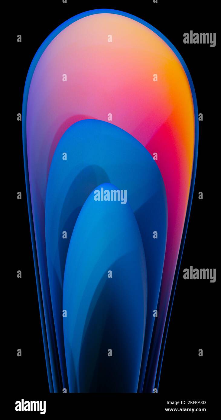 3d Illustration: Blue and orange abstract floral close up wallpaper in vertical orientation Stock Photo