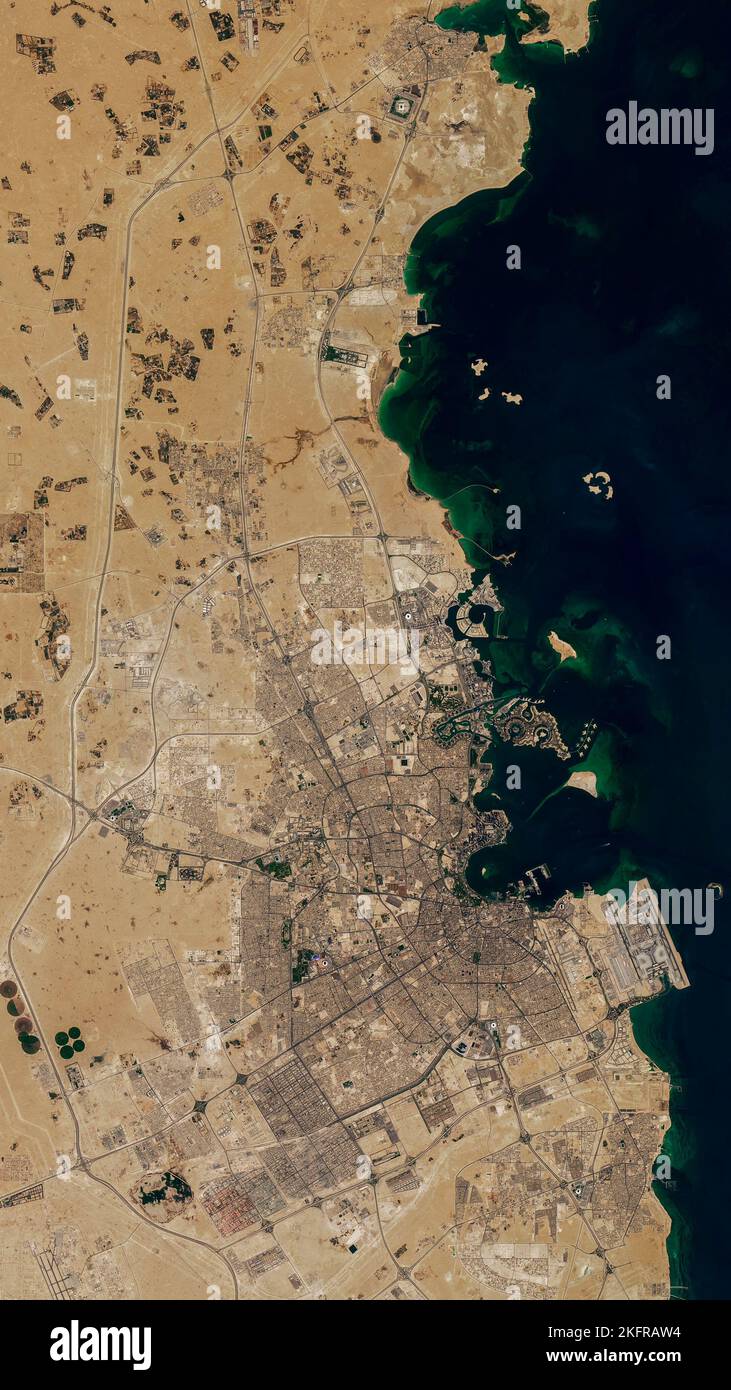 High altitude aerial of Qatar and Doha. Stock Photo