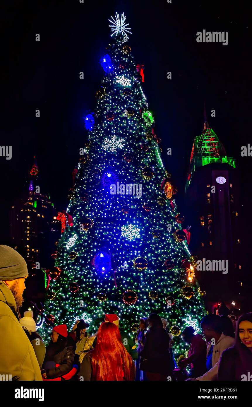 Mardi Gras Christmas tree decorated with purple (justice), green (faith),  gold (power) ornaments in the Mobile, Alabama Regional Airport Stock Photo  - Alamy