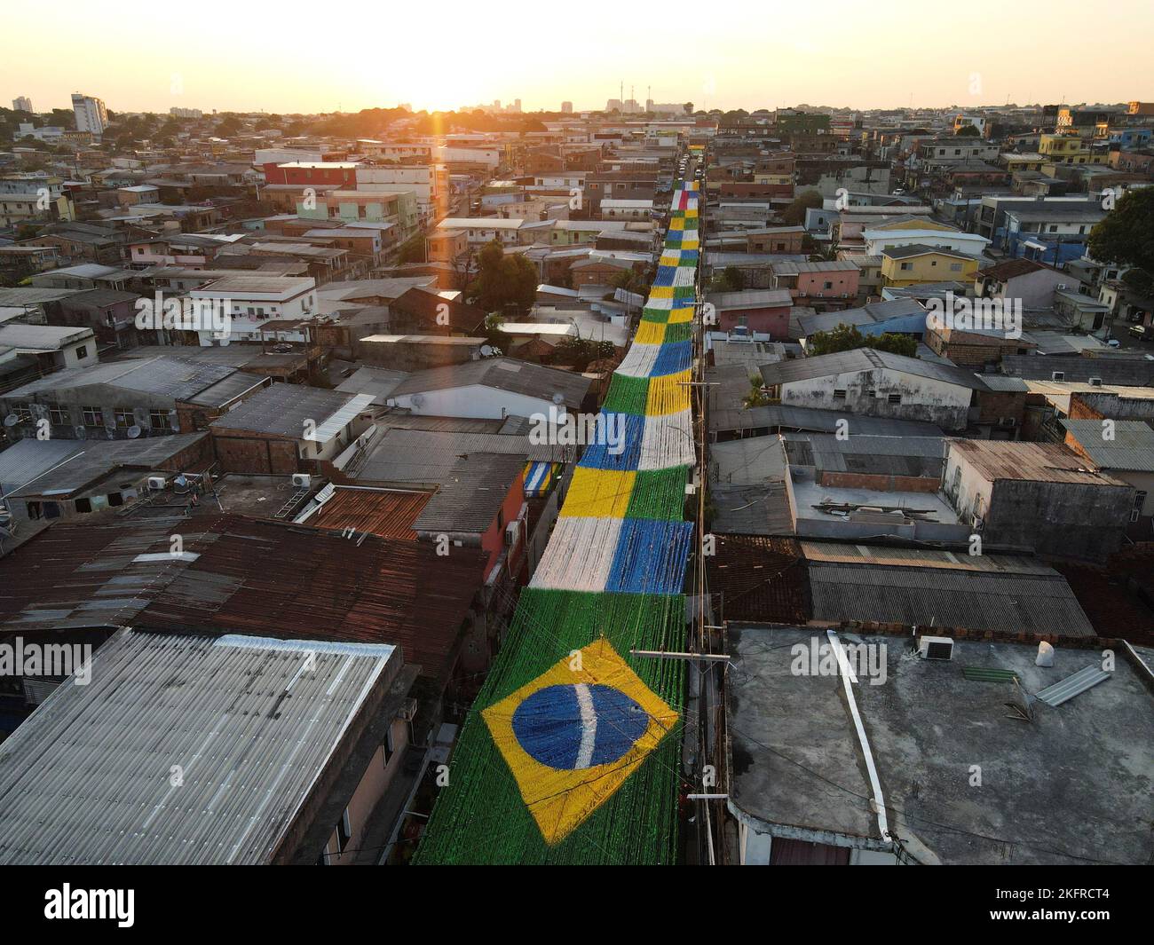A general view of a street decorated for the upcoming 2022 FIFA World Cup Qatar, in the Alvorada neighborhood in Manaus, Amazonas state, Brazil November 19, 2022. REUTERS/Bruno Kelly Stock Photo