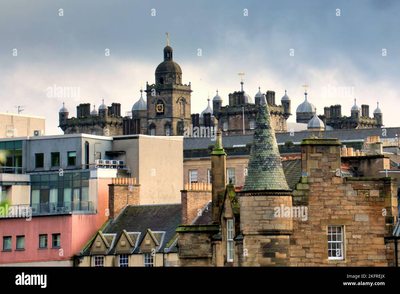 Aerial view of Rooftops and chimneys of the grassmarket Edinburgh, Scotland, UK Stock Photo