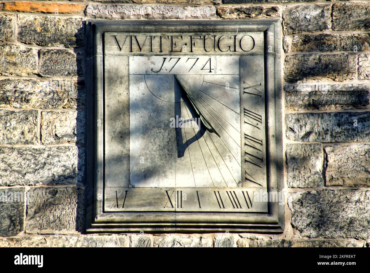 sundial on west face of tower, St Cuthbert's Church, Edinburgh Stock Photo