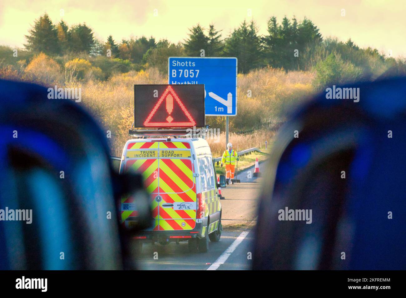 traffic works with a traffic jam on the m8 to Edinburgh Stock Photo