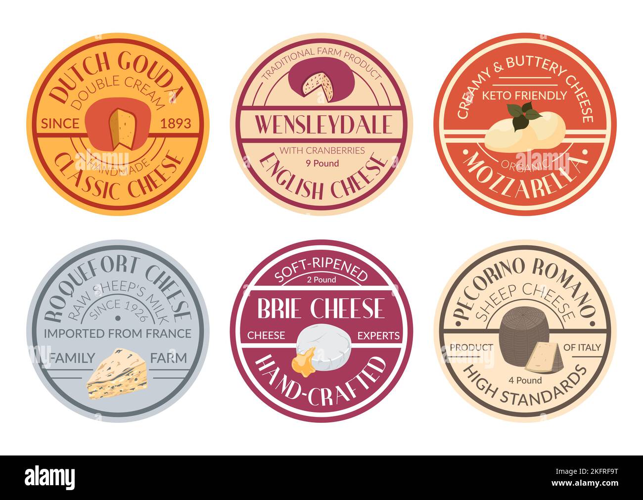 Traditional gourmet cheese packaging label set Stock Vector Image & Art