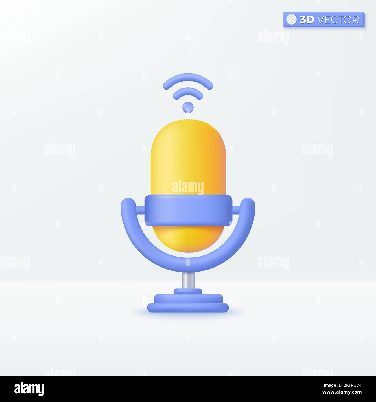 Yellow Microphone on stand and wifi icon symbols. equipment for audio broadcasts, music, karaoke, recording, studio concept. 3D vector isolated illust Stock Vector