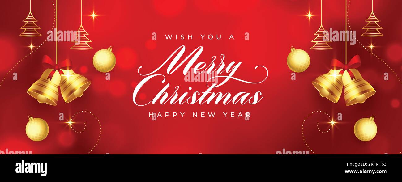 decorative merry christmas red wallpaper with xmas ornaments vector