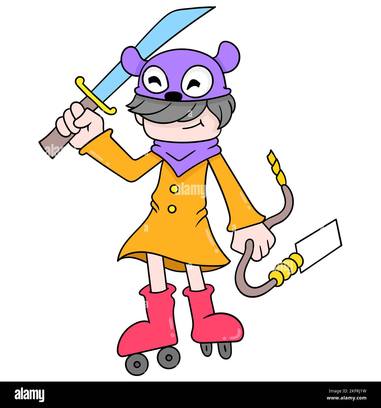 A vector design of a swordsman carrying a long sword worked as a bounty